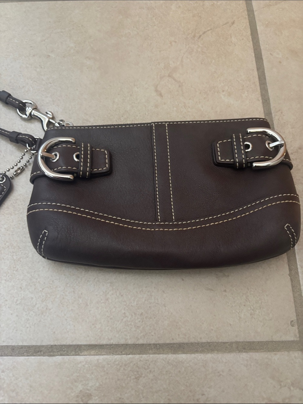 Coach Soho Dark Brown Leather Wristlet with Contrast Stitching - Picture 3 of 5